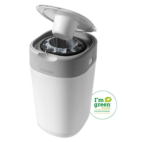 Set cos scutece + 4 rezerve TOMMEE TIPPEE Sangenic Twist&Click Reciclabil, 28 scutece, alb-gri