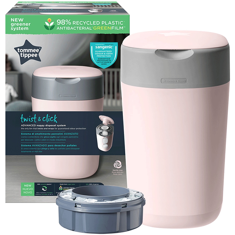 Cos scutece TOMMEE TIPPEE Sangenic Twist&Click Reciclabil, 28 scutece, roz-gri
