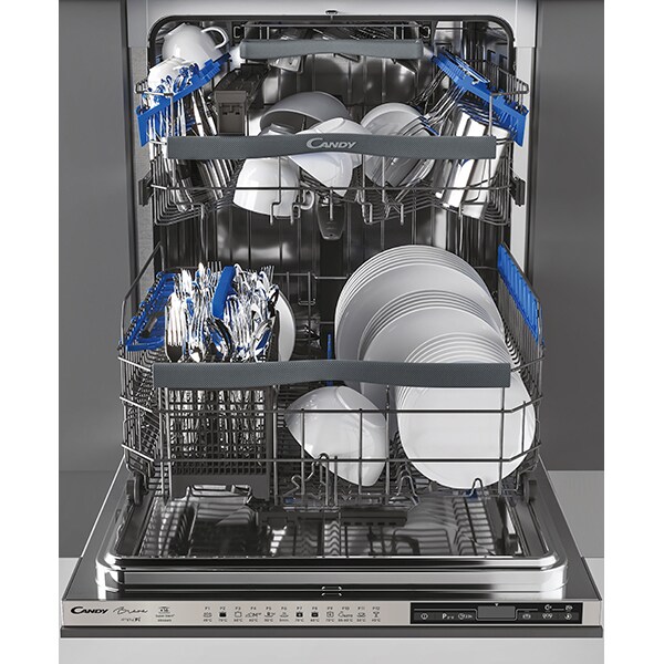 Masina de spalat vase incorporabila CANDY CDIMN 4S613PS/E, 16 seturi, 12 programe, 60 cm, Clasa C, panou comanda negru-inox