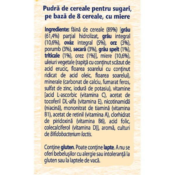 Cereale NESTLE 8 Cereale cu Miere 12385745, 12 luni+, 250g
