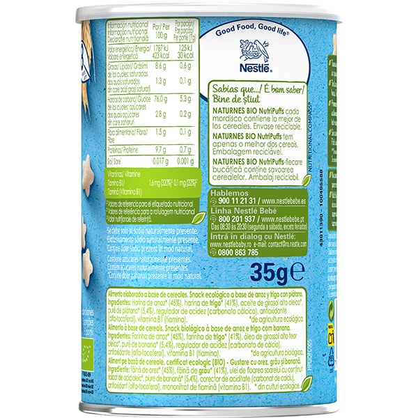 Gustare NESTLE NaturNes BIO NutriPuffs cu cereale si banane 12395074, 8 luni+, 35g