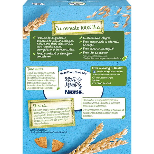 Cereale NESTLE Naturnes Bio cu gust de biscuiti 12396349, 6 luni+, 200g