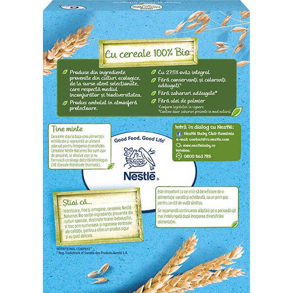 Cereale NESTLE Naturnes Bio Grau si ovaz integral 12396390, 6 luni+, 200g