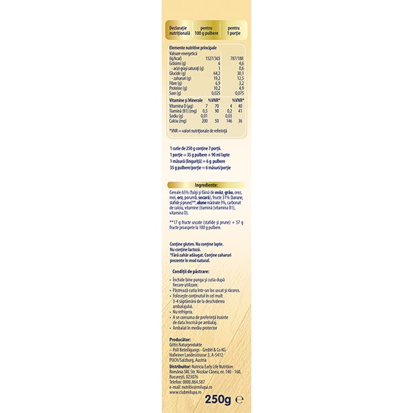 Cereale MILUPA Musli Junior 7 cereale cu banane si prune 544480, 12 luni+, 250g