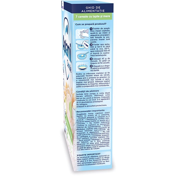 Cereale APTAMIL 7 cereale cu lapte si mere 624570, 8 luni+, 250g