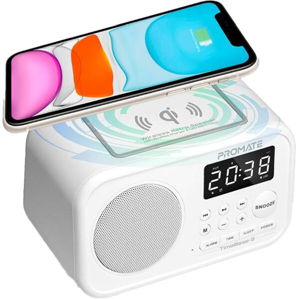 Radio cu ceas PROMATE Timebase-3, Bluetooth, alb
