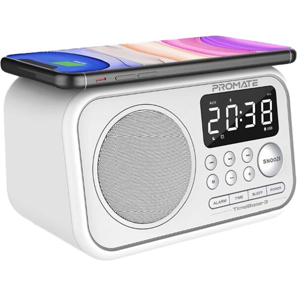 Radio cu ceas PROMATE Timebase-3, Bluetooth, alb