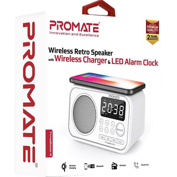 Radio cu ceas PROMATE Timebase-3, Bluetooth, alb