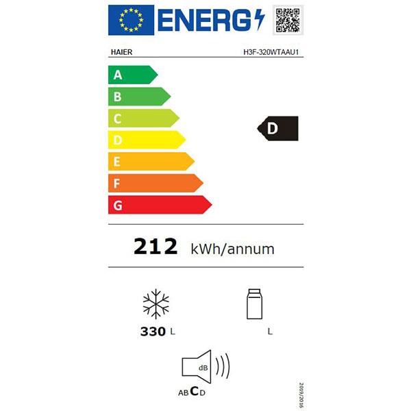 Congelator HAIER H3F-330WTAAU1, No Frost, 330 l, H 191 cm, Clasa D, alb