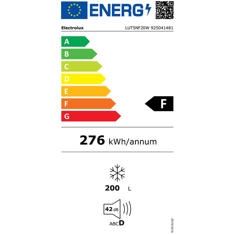 Congelator ELECTROLUX LUT5NF20W, No Frost, 200 l, H 155 cm, Clasa F, alb