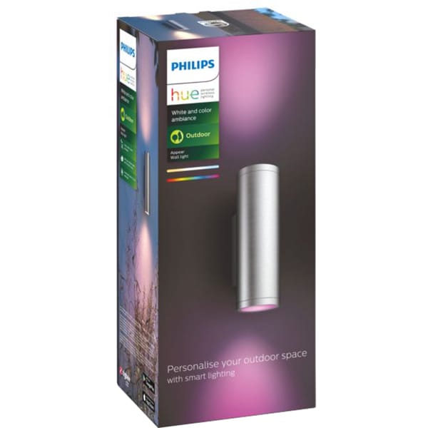 Aplica LED smart PHILIPS Hue 8718696176207, 2x8W, 1200lm, IP44, RGB, inox