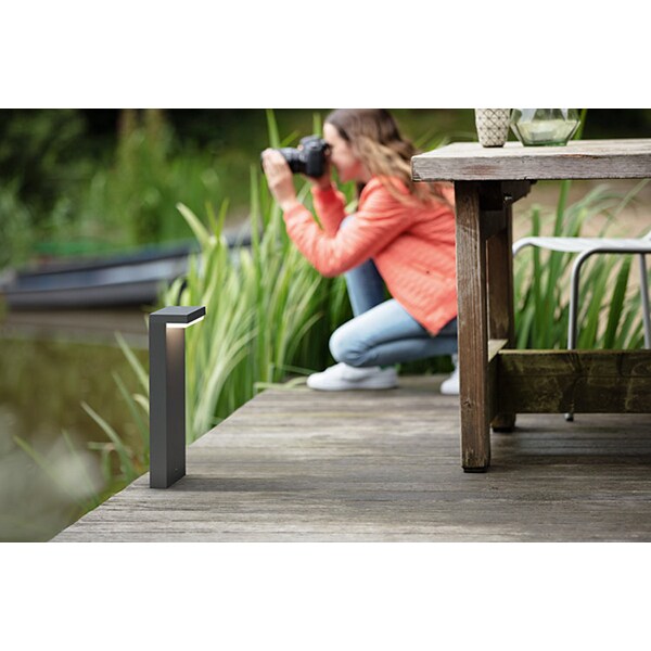 Stalp LED iluminat exterior PHILIPS myGarden Bustan 8718696158890, LED integrat 9W, lumina calda, gri inchis