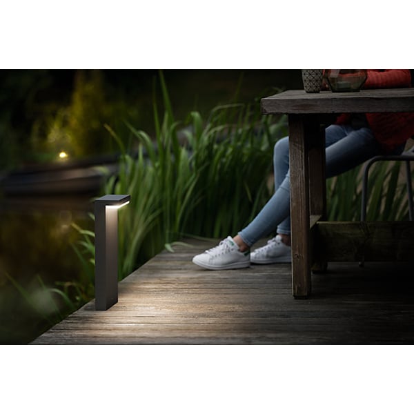 Stalp LED iluminat exterior PHILIPS myGarden Bustan 8718696158890, LED integrat 9W, lumina calda, gri inchis