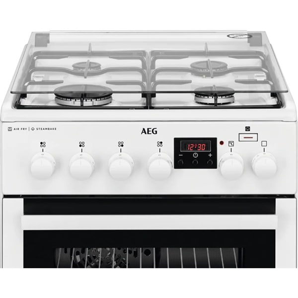 Aragaz AEG CKB56471BW, 4 arzatoare, Gaz + Electric, L 50 cm, Grill, alb