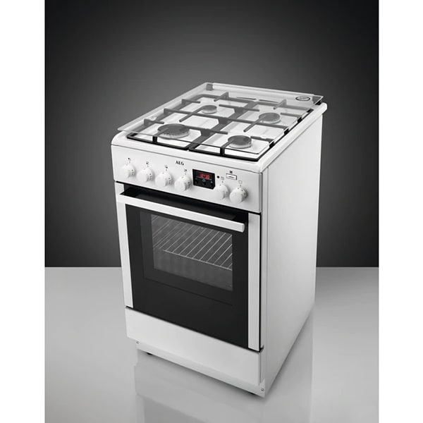 Aragaz AEG CKB56471BW, 4 arzatoare, Gaz + Electric, L 50 cm, Grill, alb