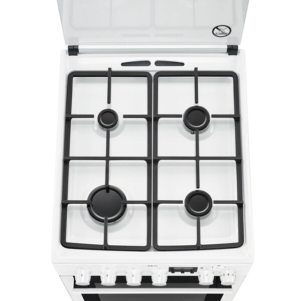 Aragaz AEG CKB56471BW, 4 arzatoare, Gaz + Electric, L 50 cm, Grill, alb