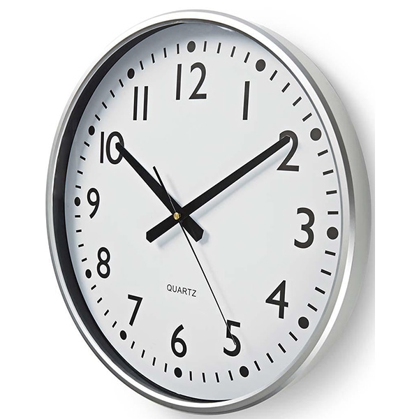 Ceas de perete NEDIS CLWA016PC38AL, 12 cifre, diametru 30 cm, fundal alb, argintiu