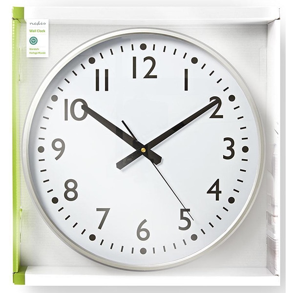 Ceas de perete NEDIS CLWA016PC38AL, 12 cifre, diametru 30 cm, fundal alb, argintiu