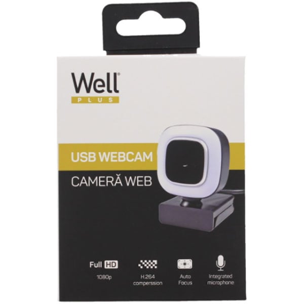 Camera Web WELL WEBCAM-103BK-WL, Full HD 1080p, negru-alb