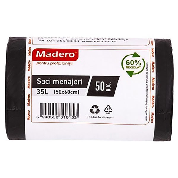 Saci menajeri MADERO 016153, 50 bucati, 35 l, negru