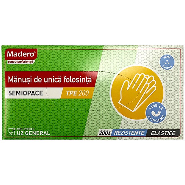 Manusi de unica folosinta MADERO 17303, polietilena TPE, marime universala, 200 bucati