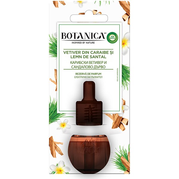 Rezerva odorizant de camera electric AIR WICK Botanica, Vetiver din Caraibe si Lemn de Santal, 19 ml