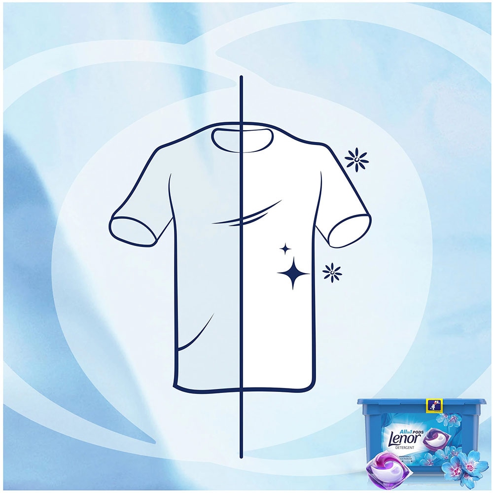 Pachet detergent capsule LENOR All in One PODs Spring Awakening, 28 spalari + Balsam de rufe LENOR Spring Awakening, 1.9l, 63 spalari
