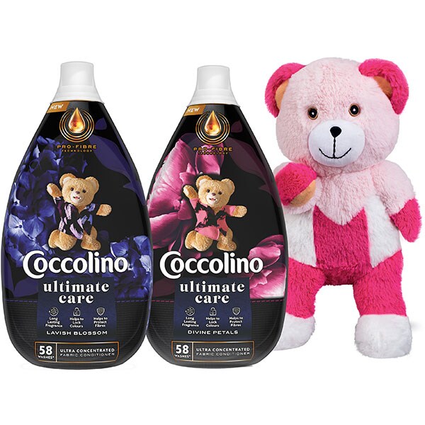 Pachet balsam de rufe COCCOLINO Intense Lavish, 878 ml + Intense Divine, 878 ml, 116 spalari + ursulet