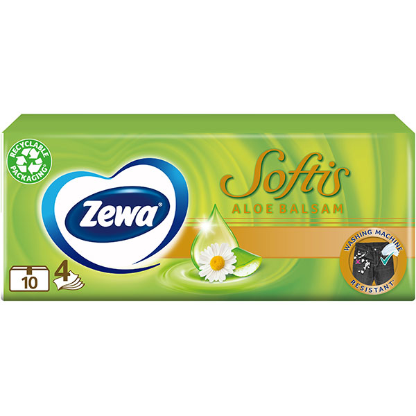 Servetele nazale ZEWA Softis Aloe Balsam, 4 straturi, 10 x 9 buc