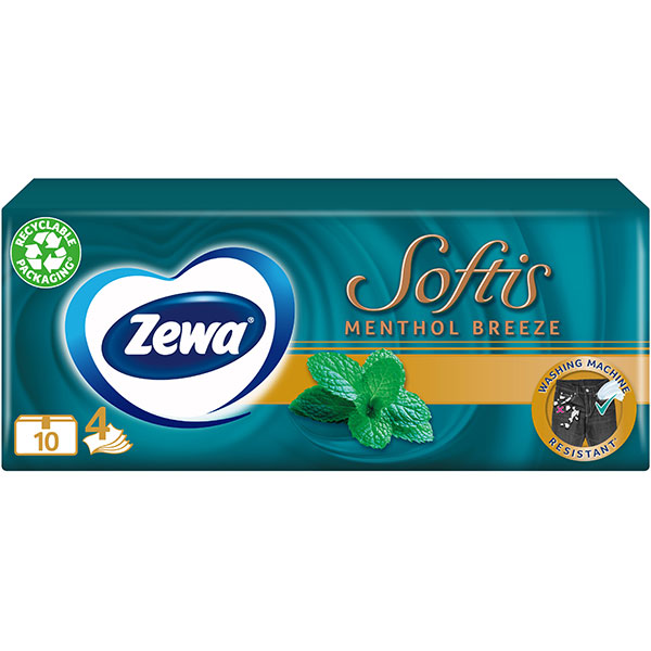 Servetele nazale ZEWA Softis Menthol, 4 straturi, 10 x 9 buc