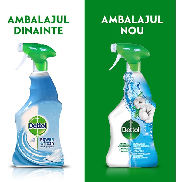 Spray dezinfectant DETTOL Trigger Power & Fresh, Linen & Aqua Sky, 500 ml