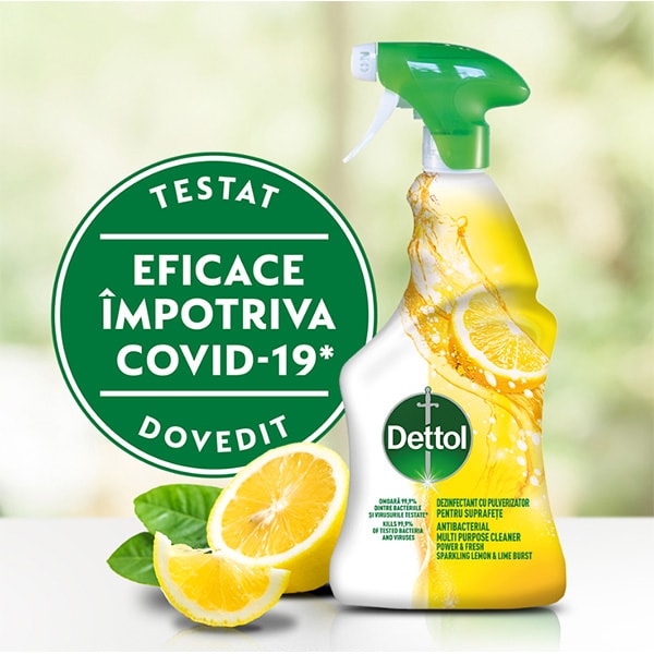 Spray dezinfectant DETTOL Trigger Power & Fresh, Sparkling Lemon & Lime Burst, 500 ml