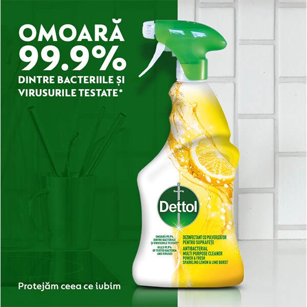Spray dezinfectant DETTOL Trigger Power & Fresh, Sparkling Lemon & Lime Burst, 500 ml