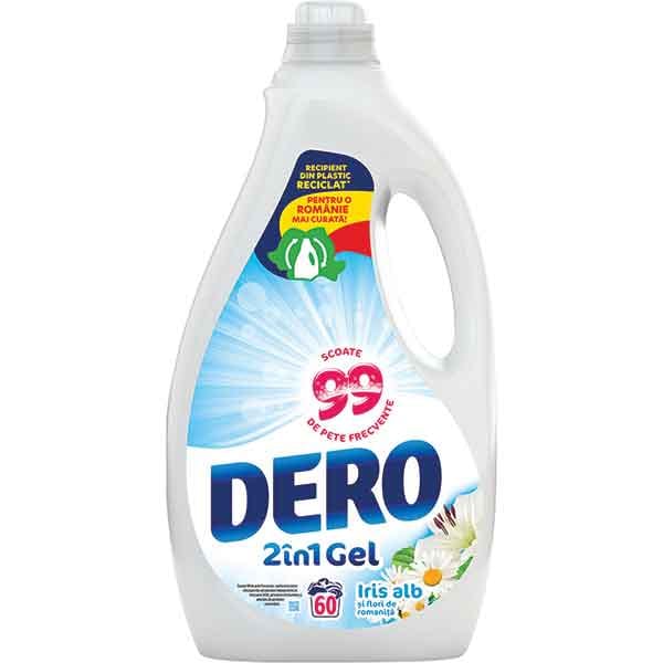 Detergent lichid DERO 2in1, Iris alb si flori de romanita, 3 l, 60 spalari