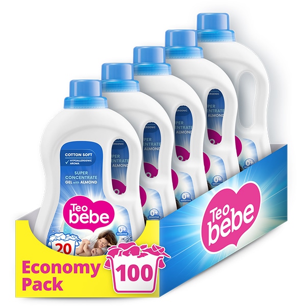 Bone Ten years Wednesday Detergent lichid TEO BEBE Cotton Soft Almond, 5 x 1.1l, 100 spalari