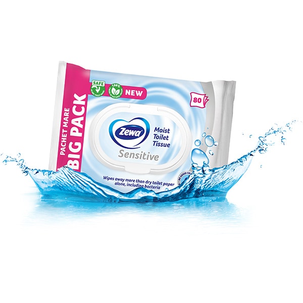 Hartie igienica umeda ZEWA Sensitive, 80 bucati