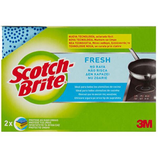 Burete de vase delicat cu protectie unghii SCOTCH-BRITE MMBU9500, 2 bucati, albastru