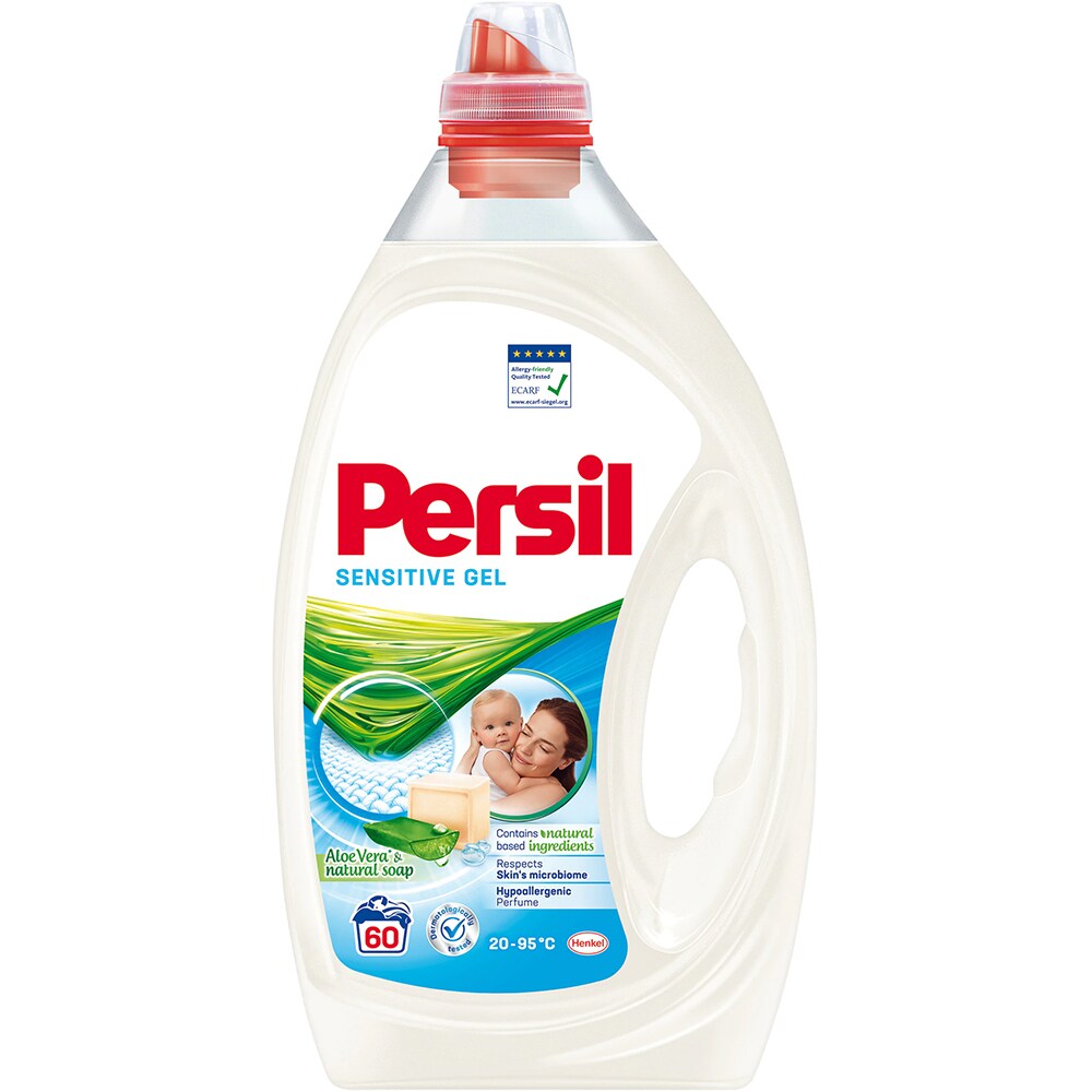 Pachet Detergent lichid PERSIL Gel Sensitive, 3 l, 60 spalari + Detergent capsule PERSIL Discs Sensitive, 22 capsule