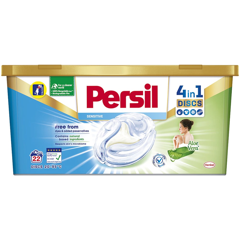 Pachet Detergent lichid PERSIL Gel Sensitive, 3 l, 60 spalari + Detergent capsule PERSIL Discs Sensitive, 22 capsule