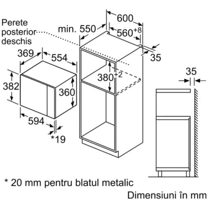 Cuptor cu microunde incorporabil BOSCH BFL554MB0, 25l, 900W, negru