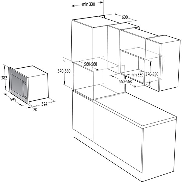 Cuptor cu microunde incorporabil GORENJE BM201EM1X, 20l, 700W, inox