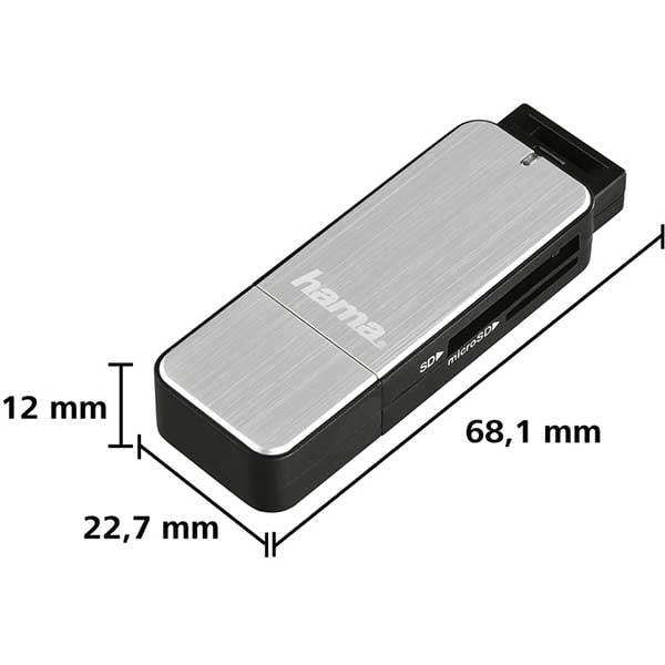Cititor de carduri HAMA 123900, USB 3.0, SD/microSD, negru-gri