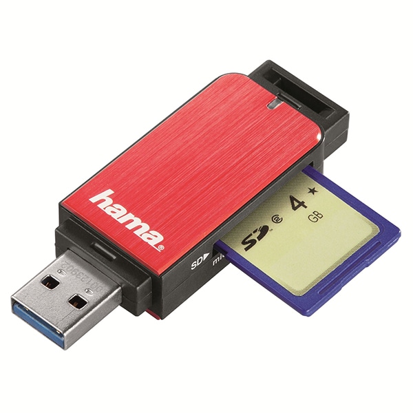 Cititor de carduri HAMA 123902, USB 3.0, microSD, rosu