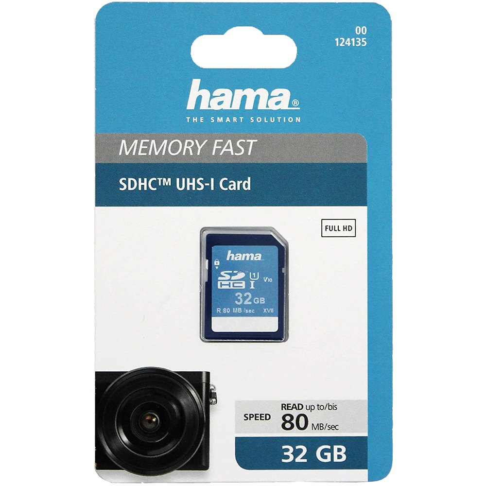 Card de memorie HAMA 124135, SDHC, 32GB, 80MB/s, clasa 10/U1/V10, UHS-I