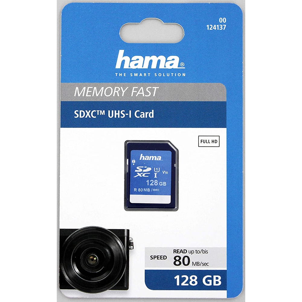 Card de memorie HAMA 124137, SDXC, 128GB, 80MB/s, clasa 10/U1/V10, UHS-I
