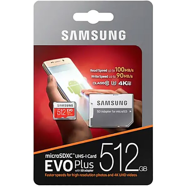 Card de memorie SAMSUNG EVO Plus MicroSDXC 512GB, Clasa 10 UHS-I, 100MBs, adaptor