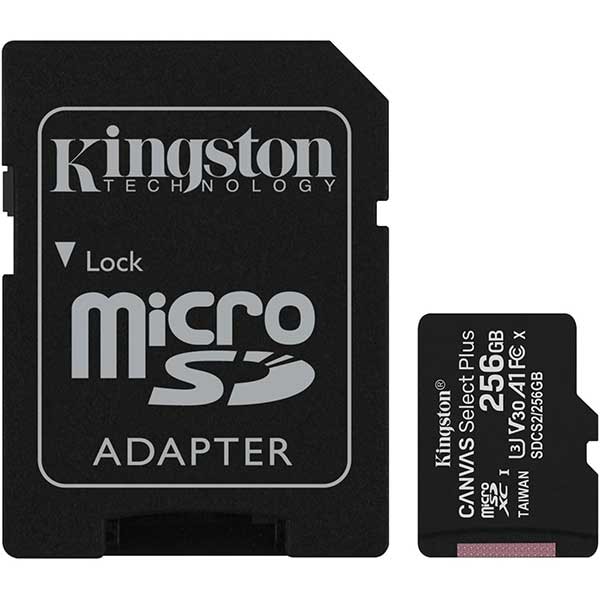 Card de memorie KINGSTON Canvas Select Plus microSDXC 256GB, Clasa 10 UHS-I, U3, V30, 100MBs, adaptor
