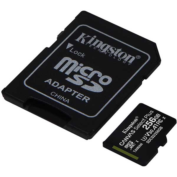 Card de memorie KINGSTON Canvas Select Plus microSDXC 256GB, Clasa 10 UHS-I, U3, V30, 100MBs, adaptor