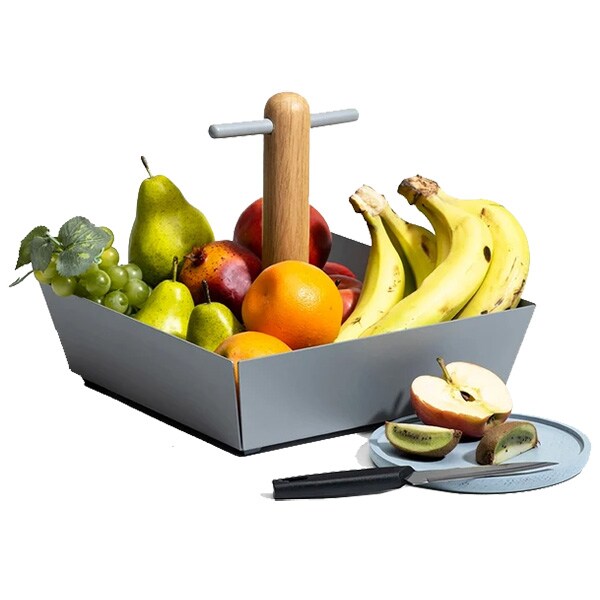 Tava fructe SPIN Cora, 28.2 x 28.2 cm, metal-lemn, gri cald