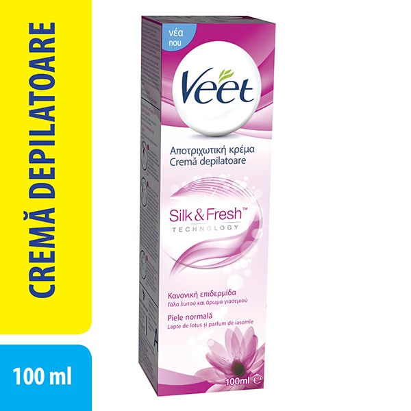 Crema depilatoare VEET Silk & Fresh, cu Lapte de Lotus si Iasomie, pentru piele normala, 100ml